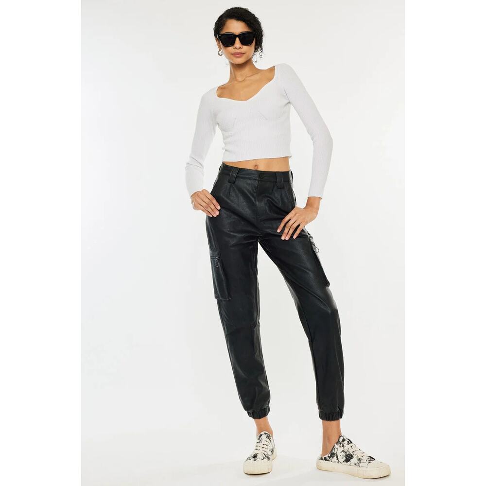 KanCan Rooney Ultra High Rise Faux Leather Joggers Pants Womens 24 Moto Biker